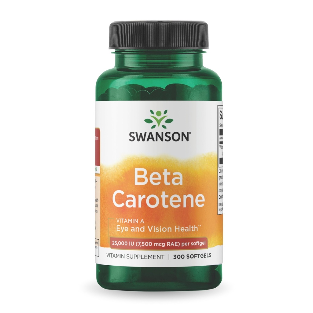 Swanson Beta-Carotene Vitamin A 25,000 IU Eye and Skin Health Supplement for Adults Seeking Vision and Immune Support - 7,500 mcg (300 Softgels)