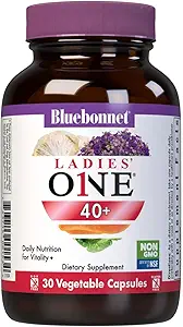 Bluebonnet Nutrition Ladies’ ONE 40+ Whole Food-Bed Multiple, Women Multivitamin for Women 40+, Soy-Free, Non-GMO, Gluten Free, 30 cápsulas vegetales, 30 servicios
