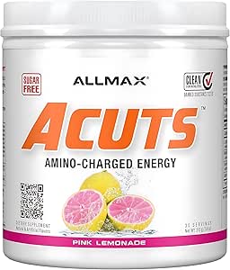 ALLMAX Nutrición AMINOCUTS (ACUTS), Bebida de energía aminorizada con Taurina, L-Carnitina, Extracto de grano de café verde, Limonada Rosa, 30 Servimientos