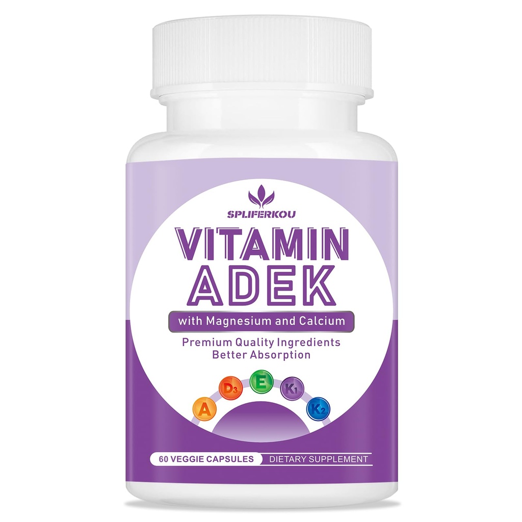 ADEK Vitamins Supplement, Vitamin A + Vitamin D3 + Vitamin E + Vitamin K1 + Vitamin K2, ADK Vitamin Supplement with Minerals and Antioxidants, Gluten-Free, 60 Capsules