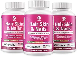 1 Body Hair Skin Nails Complejo de vitaminas con Biotina - Fórmula completa con 26 vitaminas esenciales para hombres y mujeres - 3 Pack