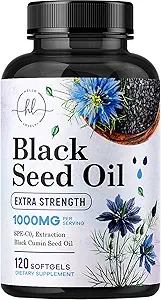 Black Seed Oil Softgels 1000mg - Premium Nigella Sativa Blackseed, Pure Natural Black Cumin Seed Oil & Antioxidant for Skin & Immune Support - Non GMO, Bottled in USA Suplemento - 120 Softgels