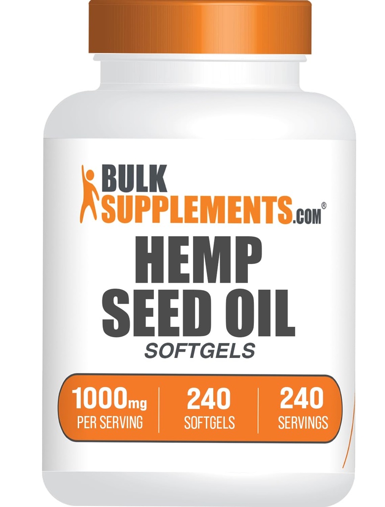 BulkSupplements.com Hemp Seed Oil Softgels - Omega 3 Suplemento, Herbal Suplemento, Hemp Seed Oil 1000mg - Gluten Free, 1 Softgel por Serving, 240 Conde (Pack of 1)
