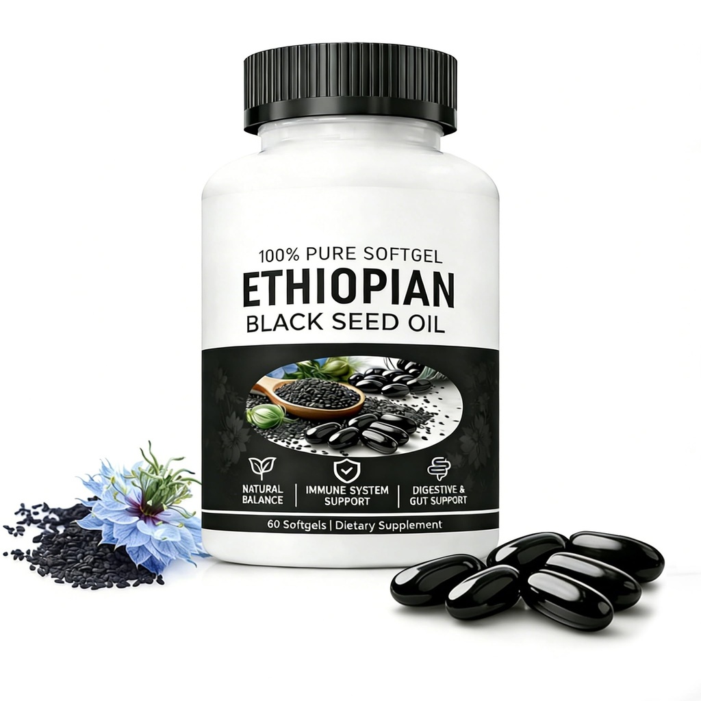 Ethiopian Black Seed Oil Softgels, 4.64% Thymoquinone, Organic Cold Pressed Black Cumin Oil Capsules, Immune & Digestive Support, Non-GMO, 60 Capsules