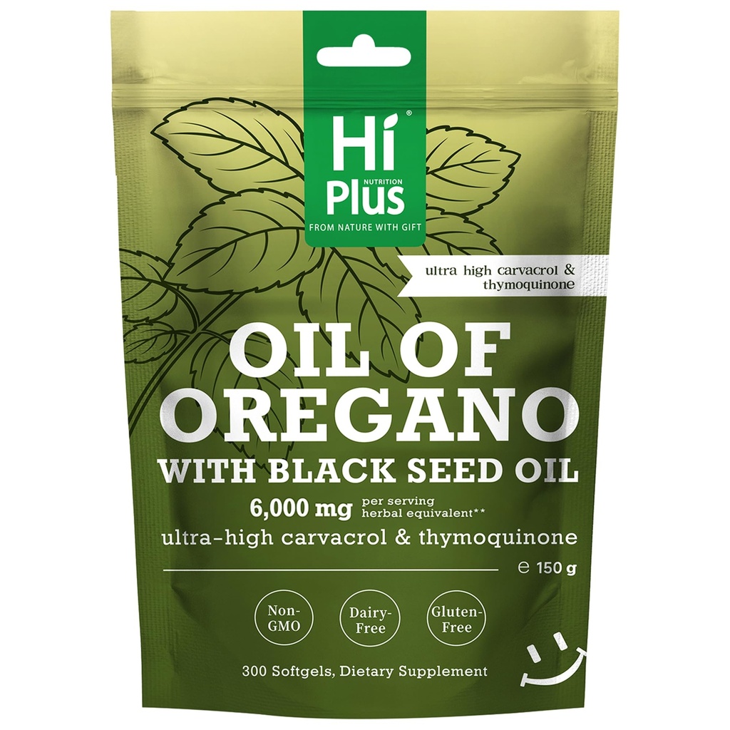 2-in-1 Oil of Oregano + Black Seed Oil Softgels | 4X Strength Carvacrol & Thymoquinone | Plant-Based, Non-GMO, lmmune Support | 300 Softgels