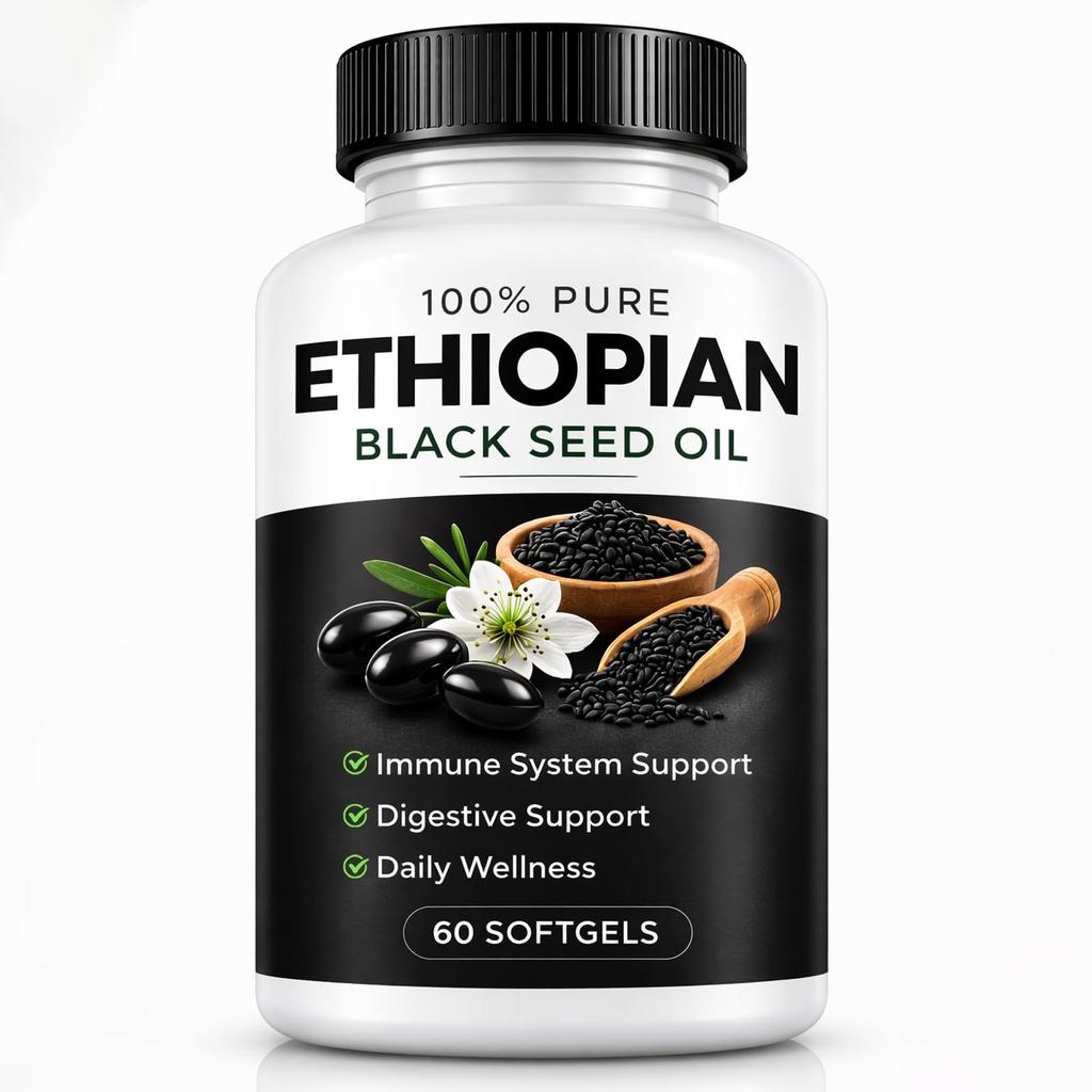 Purely Nutrient Ethiopian Black Seed Oil Capsules with 4.64% Thymoquinone – High Thymoquinone Supplement for Immune, Digestive & Overall Wellness Support