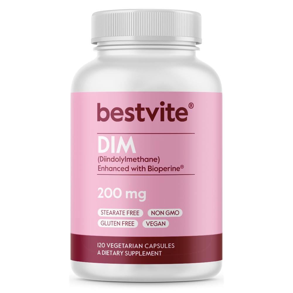 BESTVITE DIM (Diindolylmetano) 200 mg con Bioperina (120 cápsulas vegetarianas) - No Stearates - Vegan - No GMO - Gluten Free