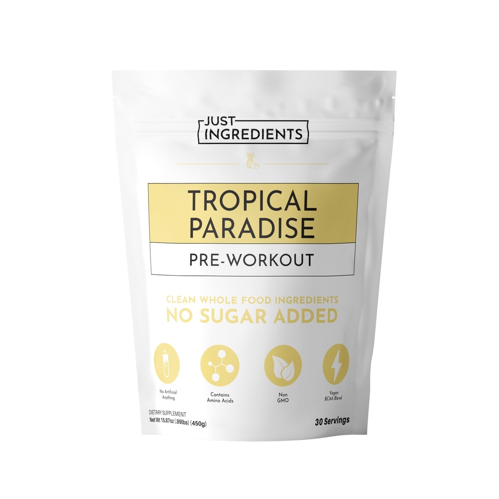 Pre-Workout Tropical Paradise | 30 Servings | Powder | Made with Real Food Ingredients | Gluten-Free | No Artificial Sweeteners or Preservatives | Supports Energy and Endurance