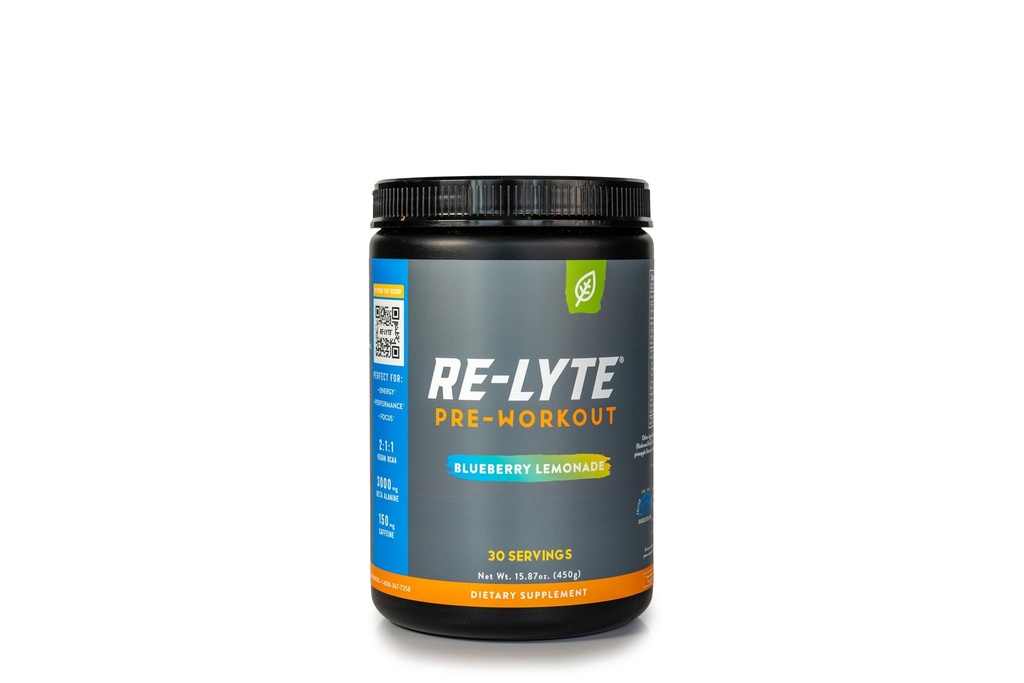 REDMOND Re-Lyte Pre-Workout Drink Mix, Blueberry Lemonade, 15.87oz