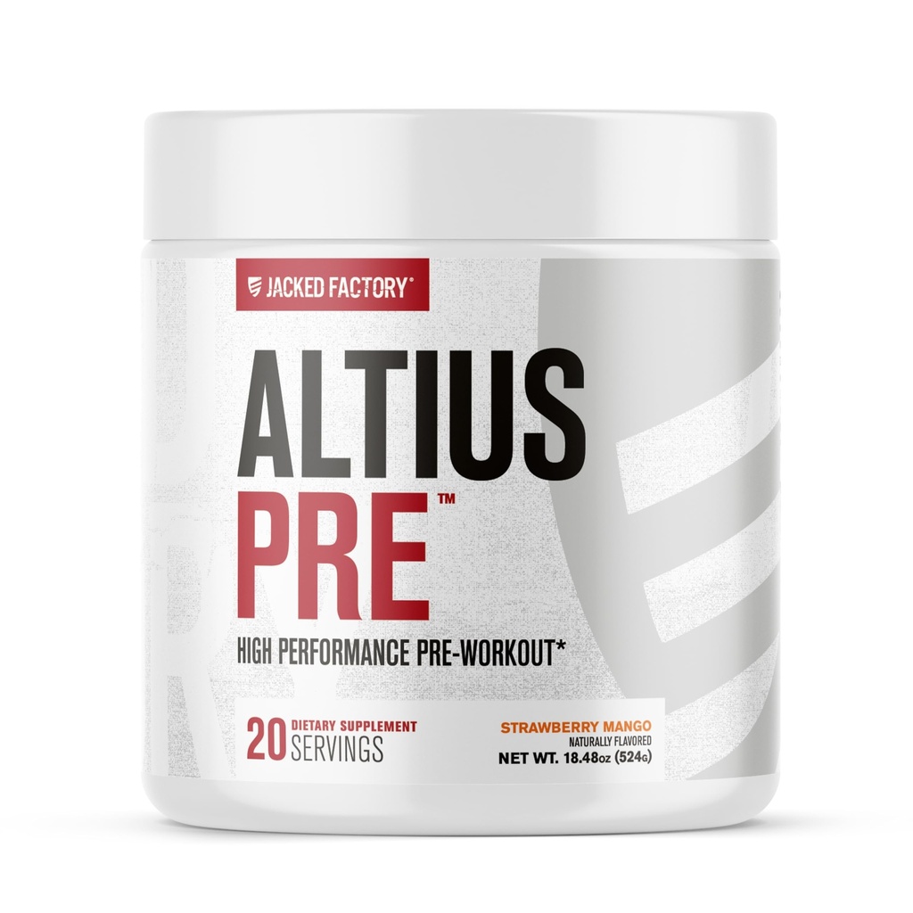 Jacked Factory Altius Pre Workout Powder - High Performance Preworkout w/L-Citrulline, Creatine Monohydrate, Beta-Alanine, Alpha GPC, & PurCaf for Strength & Energy - 20 Servings, Strawberry Mango