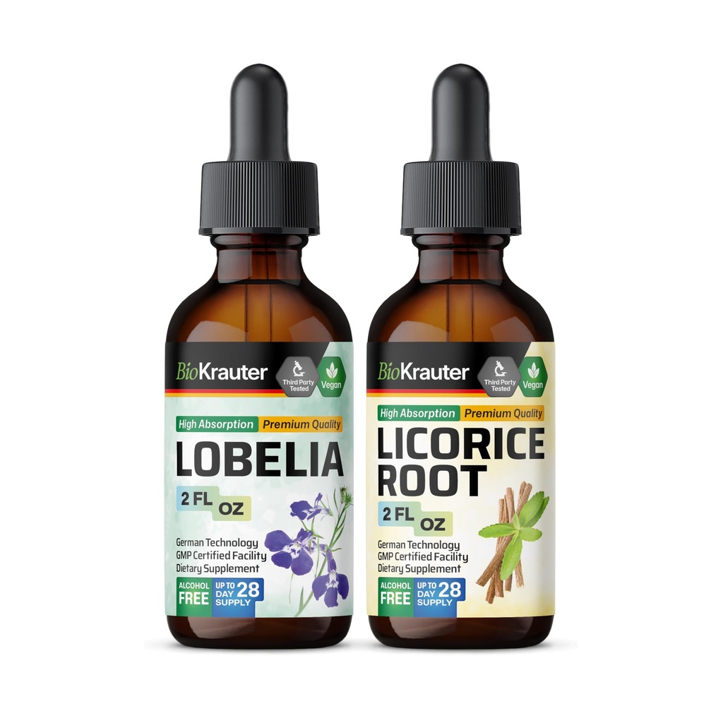 BIO KRAUTER Lobelia Tincture 2 Fl. Oz. & Licorice Root Tincture 2 Fl. Oz.