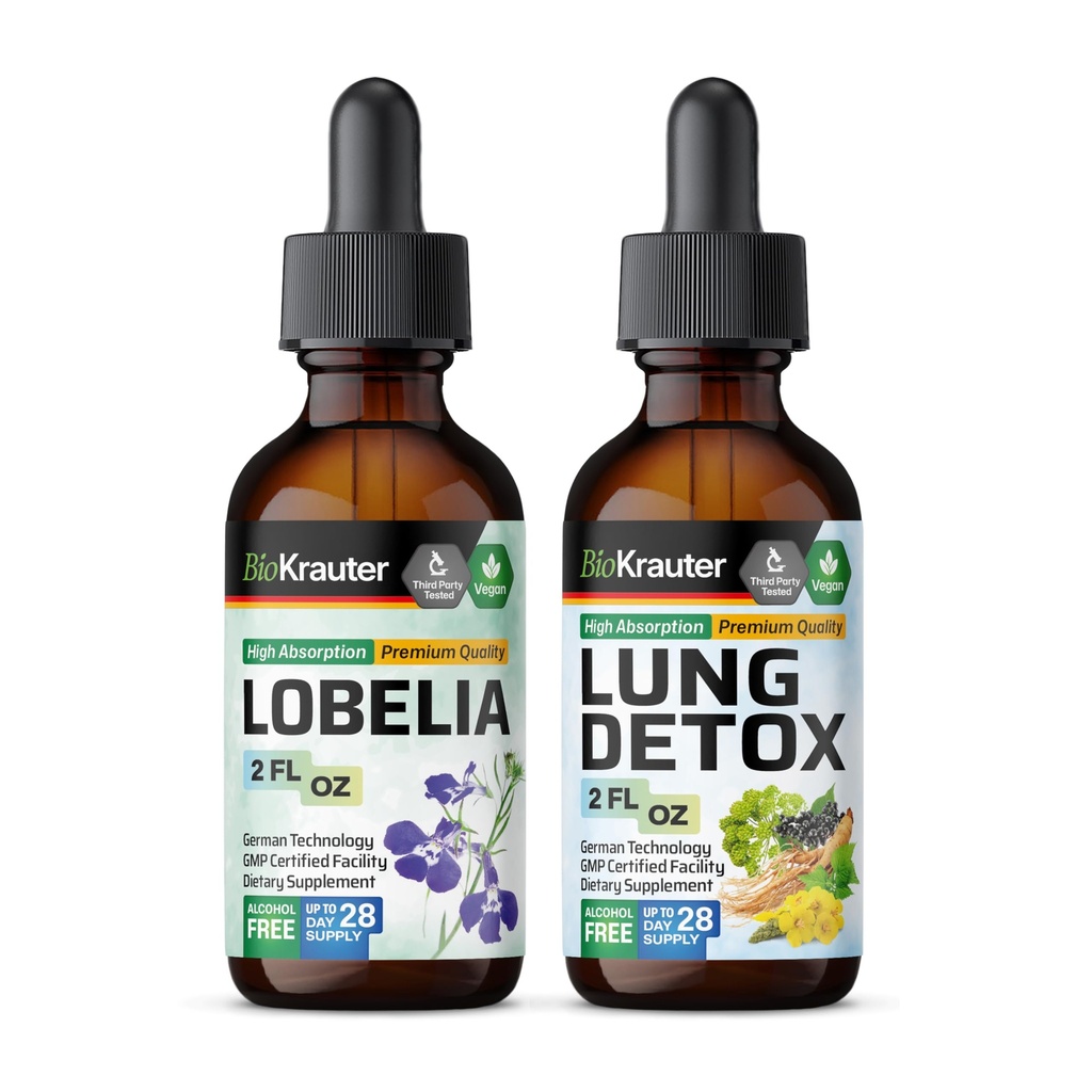 BIO KRAUTER Lobelia Tincture 2 Fl. Oz. & Lung Detox Tincture 2 Fl. Oz.