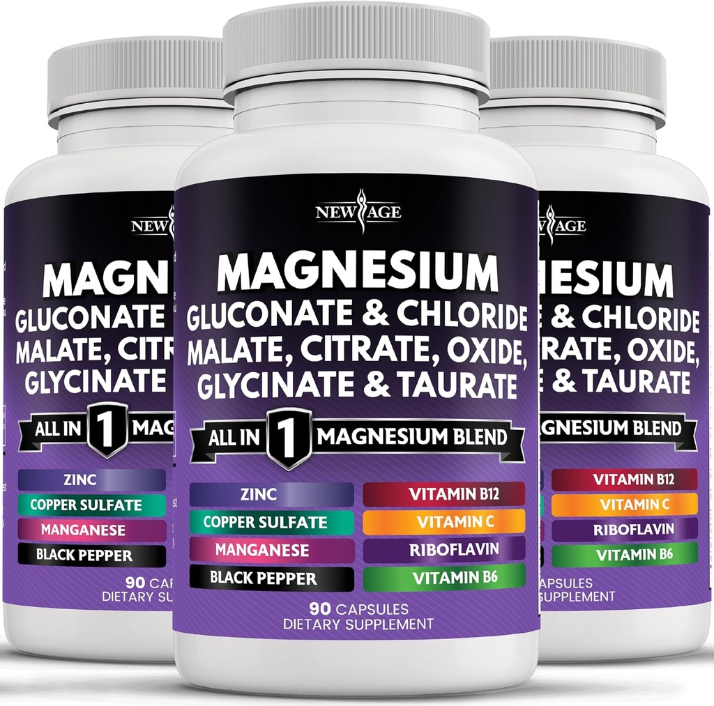 Nuevo suplemento de magnesio AGE -Powerful Glycinate Citrate Malate Oxide Taurate Aspartate Gluconate Orotate & Mag Chloride Manganese Bone Health and Bone Strength, Joint Support- 270 Count