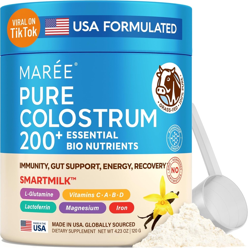 MAREE Colostrum Supplement - Bovine Colostrum Powder for Women &amp; Men for Gut Health - Grass Fed Colustrum Immune Support Suplemento Gut Health for Women with L Glutamine - Calostro Bovino Para Adultos