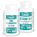 Supersmart - Zinc L-Carnosine + Betaine HCl Bundle (Gastric Health) | Non-GMO & Gluten Free - Vegetarian Capsules