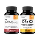 Sandhu's Zinc Quercetin & Vitamin D3 K2 Capsules (120 Count Each) | Supports Immune, Energy, Skin & Muscle Health