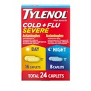 Tylenol Cold + Flu Severe Day & Night Caplets Combo Pack for Multi-Symptom Cold & Flu Symptom Relief, Cough, Sore Throat, and Headache Relief, Acetaminophen Pain Reliever, 24 ct