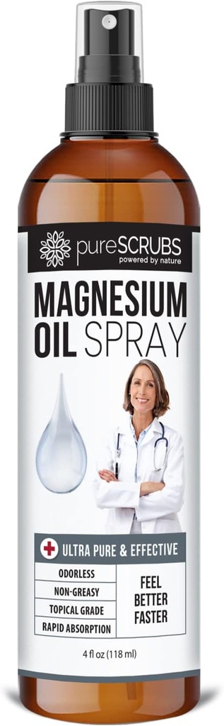 Actuación rápida Aceite de Magnesio Púrpura para Pies, Piel, Cuerpo, Absorción Ultra Fast para una mejor salud, Puro Zechstein Brine - (4 fl oz - 1pk)