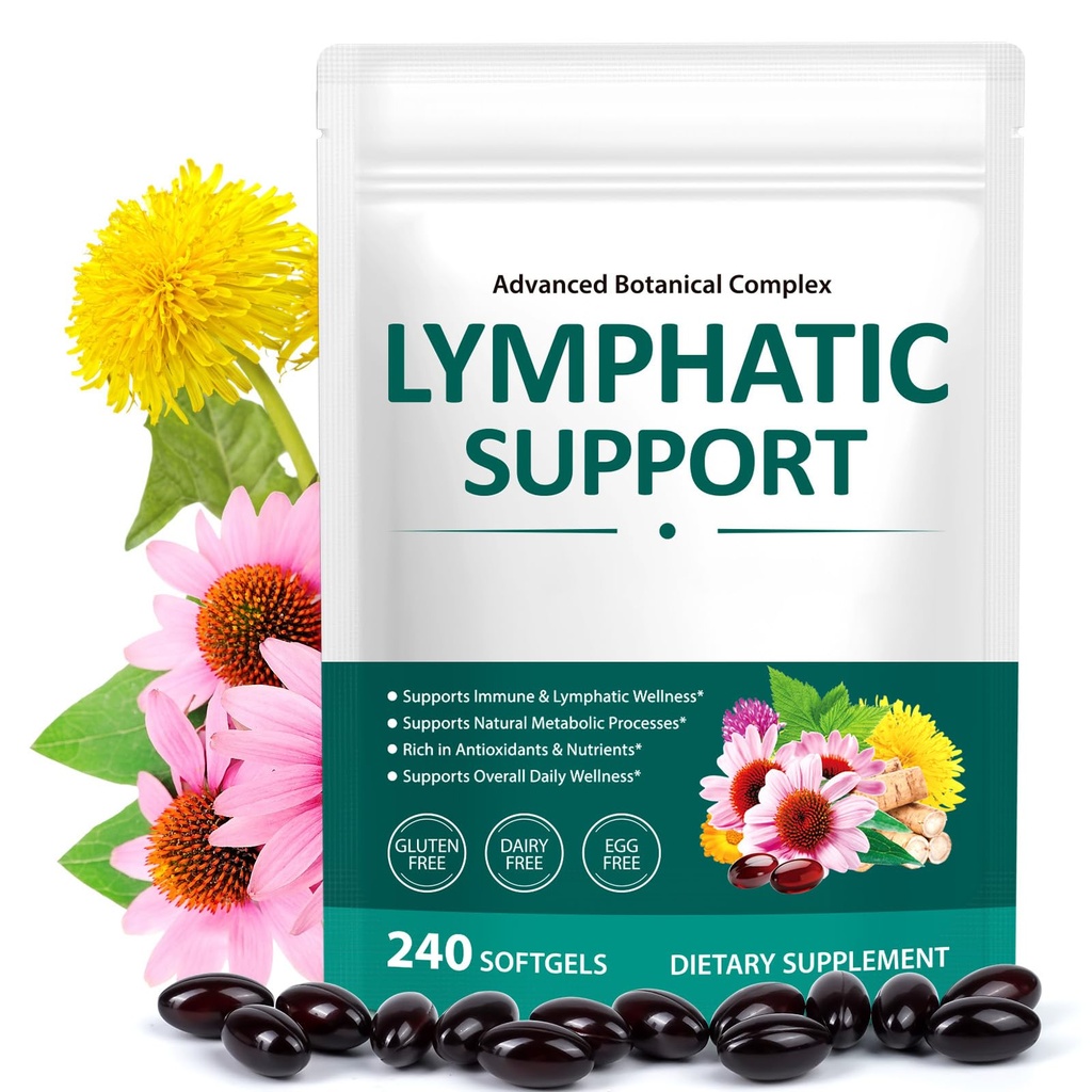 Lymphatic Drainage Supplements, 240 Softgels | Herbal Blend with Echinacea, Dandelion & Burdock Root | Supports Healthy Circulation & Fluid Balance, Gluten-Free