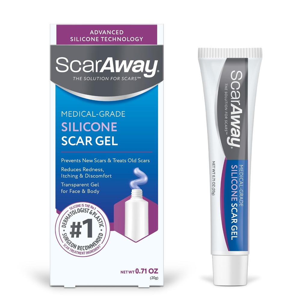 ScarAway Silicone Scar Gel, Helps Improve Size, Color & Texture of Hypertrophic & Keloid Scars from Injury, Burns & Surgery, Water Resistant, 20g (0.7 Oz)