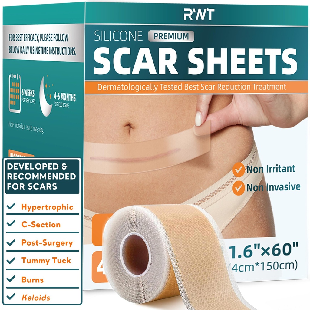 Silicone Scar Tape - 60" x 1.6" Roll - 1.5M, Scar Treatment for Improves Surgical, Keloid, Hypertrophic Scars - Medical Grade Reusable Silicone Scar Sheets