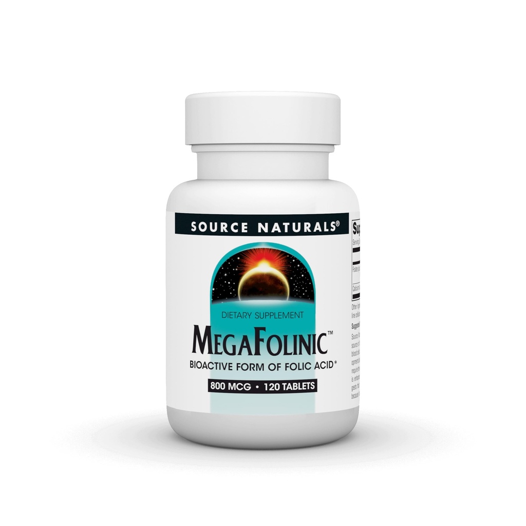 Source Naturals MegaFolinic, Bioactive Form of Folic Acid, 800 mcg - 120 Tablets