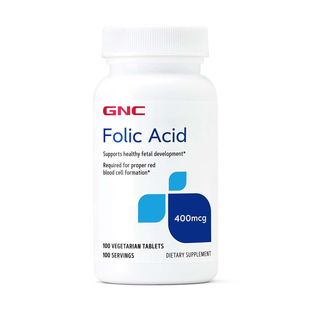 GNC Folic Acid 400mcg | Supports Healthy Fetal Development | Required for Proper Red Blood Cell Formation | Vegetarian Formula | 100 Count