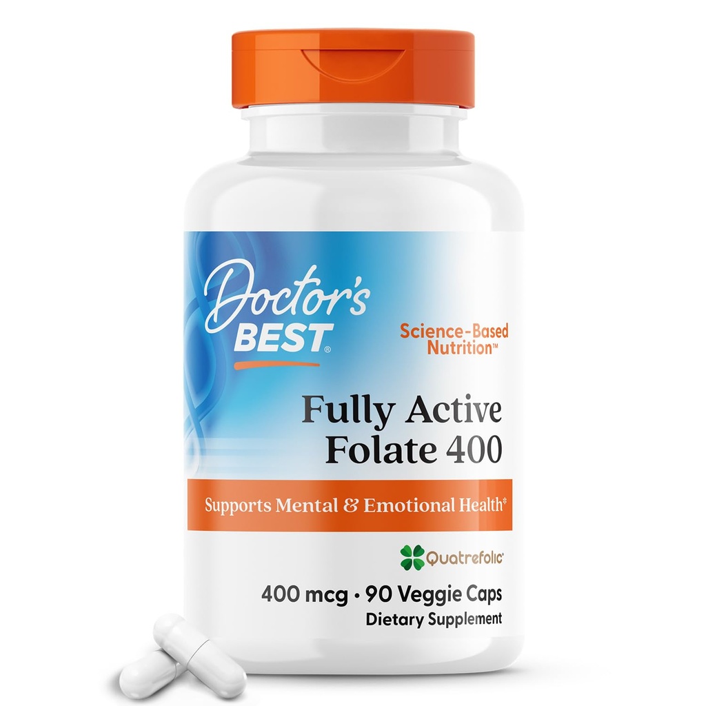 Doctor's Best Fully Active Folate with Quatrefolic400 mcg, Healthy Mood, Memory, Circulation, Well-Being, 90 VC