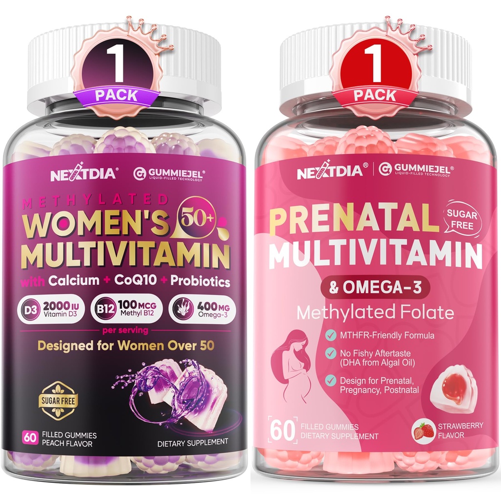 Nextdia Women 50+ Multivitamin Gummies 60 Count + Prenatal Vitamins Gummies 60 Count