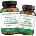 Mother Nature Organics Superfoods for Organic Living B Complex & Omega-3 Fish Oil Bundle – Energy, Heart & Brain Support | Mood, Immune & Stress Balance | Non-GMO, Gluten-Free
