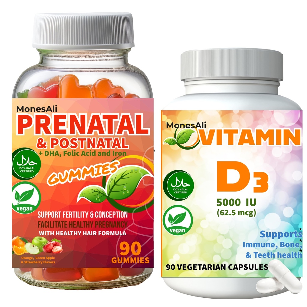 Halal Comprehensive Bundle for Expecting Mothers: Prenatal Gummies + Vitamin D3 Capsules