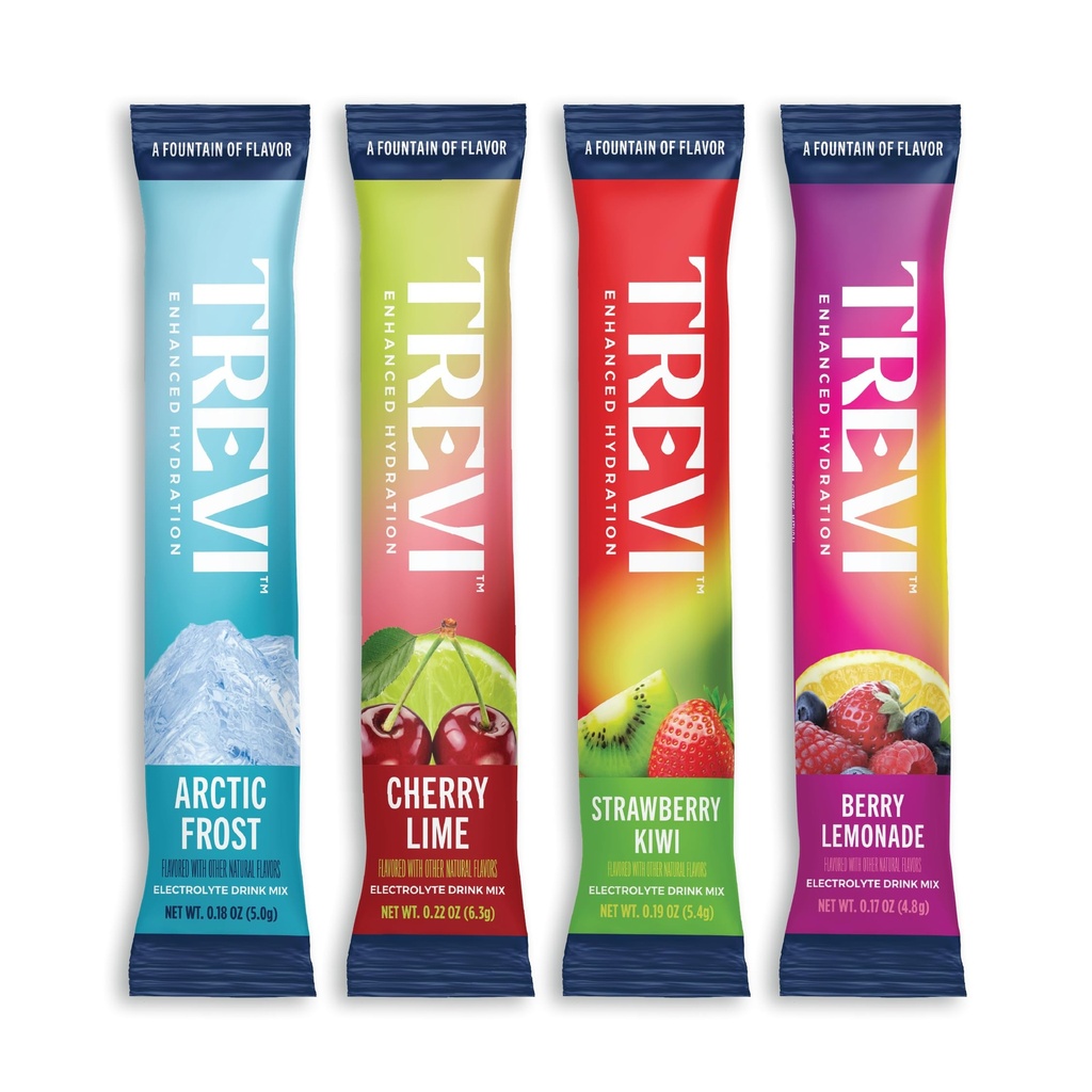 TREVI™ Everyday Sugar Free Electrolytes - Essential Drink Mix Hydration Powder Packets - 28 Count - Favorites Variety Pack - Cherry Lime, Strawberry Kiwi, Berry Lemonade, Arctic Frost