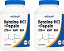 Nutricost Betaine HCl + Pepsin 790mg, 240 cápsulas, 2 botellas (480 cápsulas)