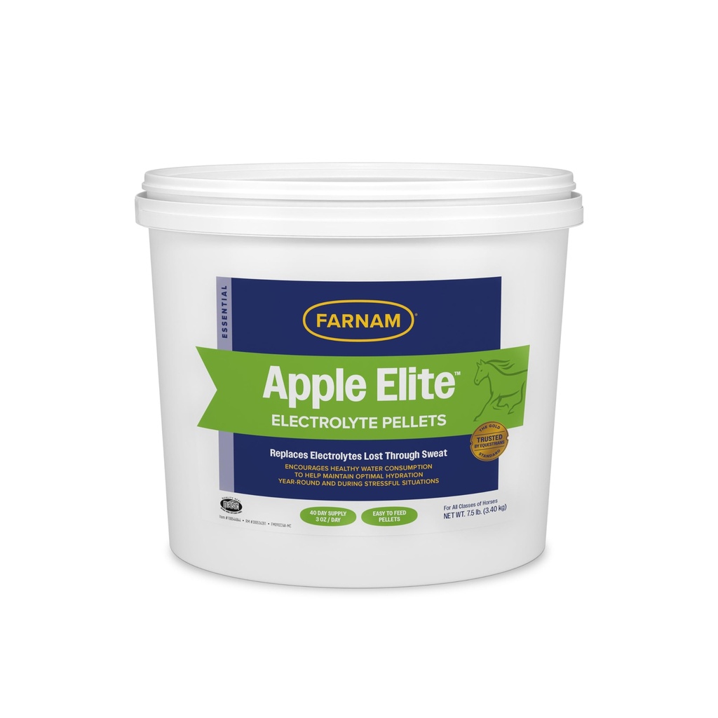 Farnam Apple Elite Electrolyte Supplement for Horses, Replaces Vital Minerals, for Hydration, No Added Sugar, Horse Supplements with Sodium, Potassium, Calcium & Magnesium, 7.5 lb, 40 Day Supply