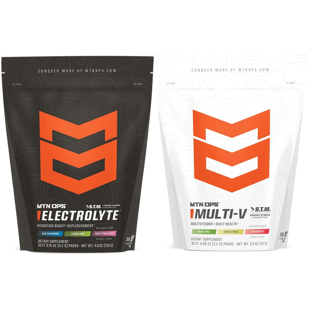 MTN OPS Electrolyte STM & Multi-V STM Daily Wellness Bundle – Electrolyte Hydration & Daily Multivitamin Support for Energy, Immune Health & Performance