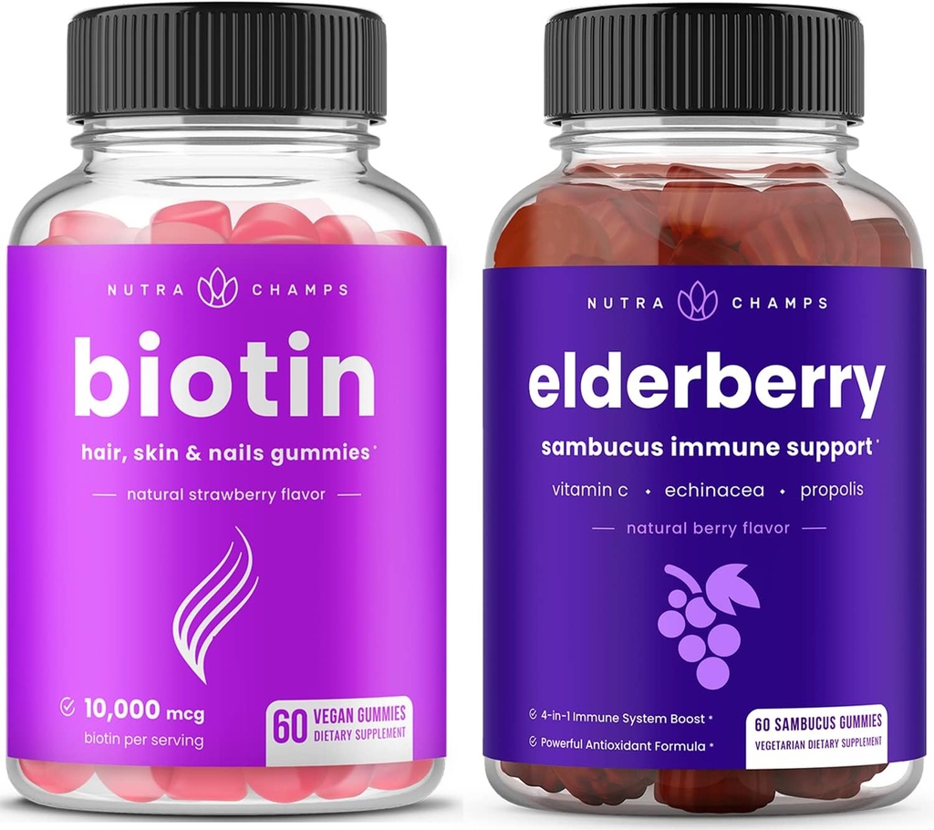 NutraChamps Biotin Gummies y Elderberry Gummies Bundle