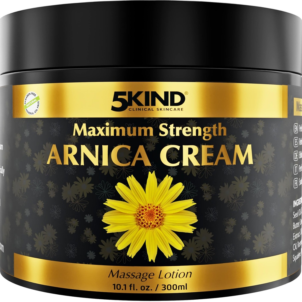 5kind Extra Strong Arnica Cream for Bruising and Swelling 10.1 Fl Oz - Arnica Bruise Cream Extra Strength Fast Healing Thin Skin - High Concentration Arnica Montana Extract for Bruises-Natural Formula