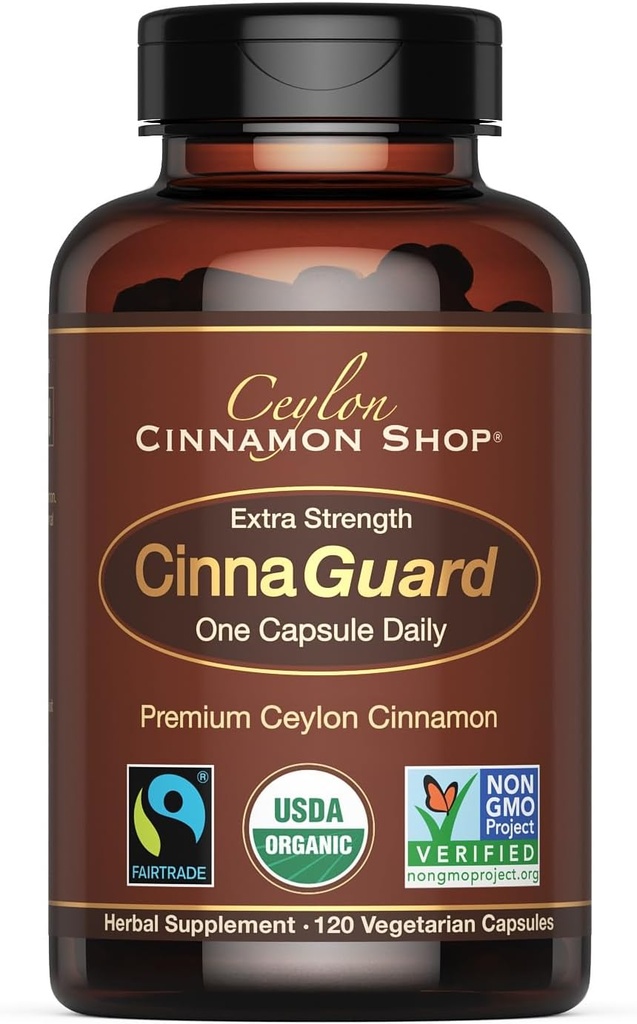 Ceylon Cinnamon Shop CinnaGuardTM Organic Ceylon Cinnamon Supplement 2500mg per Capsule ← Extra Strength TEN 4 Month Supply TEN 120 Count - Non-GMO & Gluten Free Antioxidant