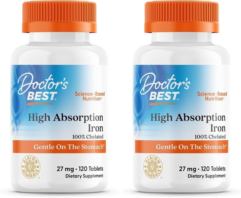 La mejor tabla de hierro de alta absorción del médico con Ferrochel, suave en el estómago, salud inmune, salud sanguínea, 27 mg (Pack de 2)