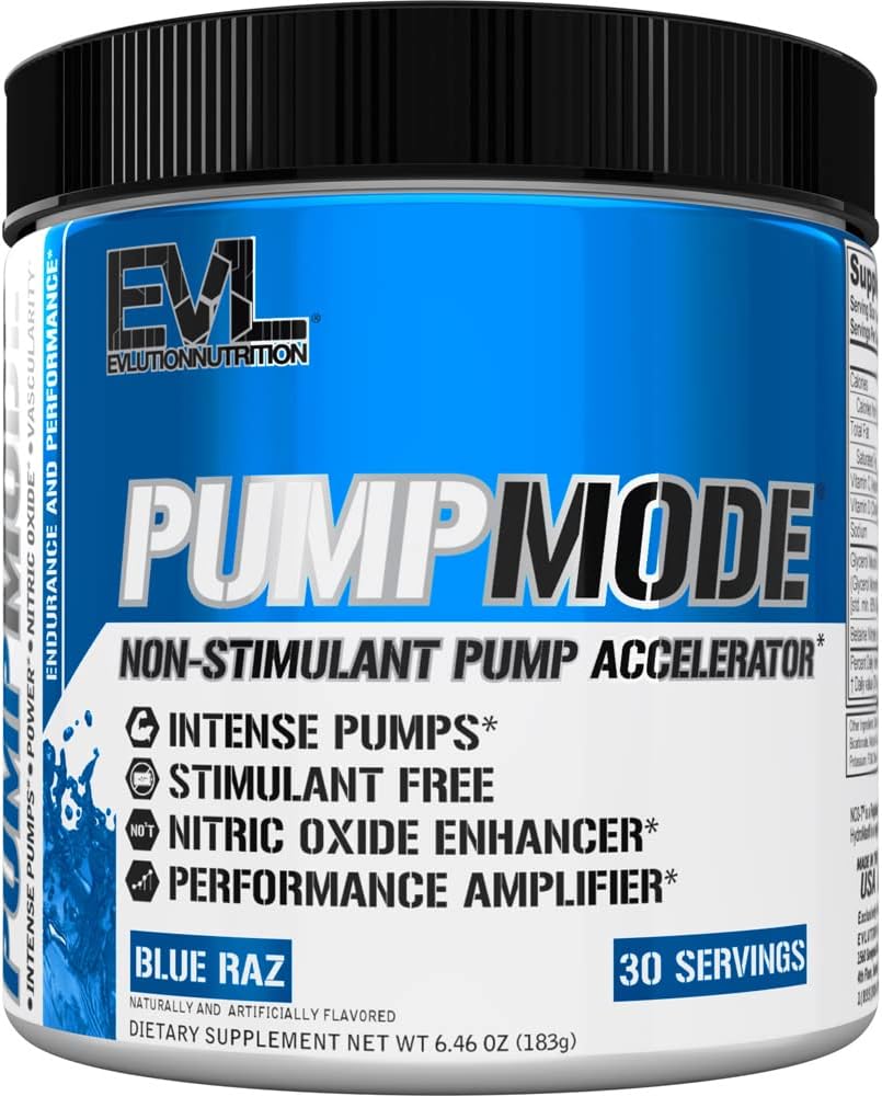 Bomba EVLMode Nitric Oxide Suplemento - Bomba Nitric Oxide Pre Workout Powder con glicerol y betaine para recuperación muscular Crecimiento y resistencia - Estim Free Pre Workout Drink (Blue Raz)