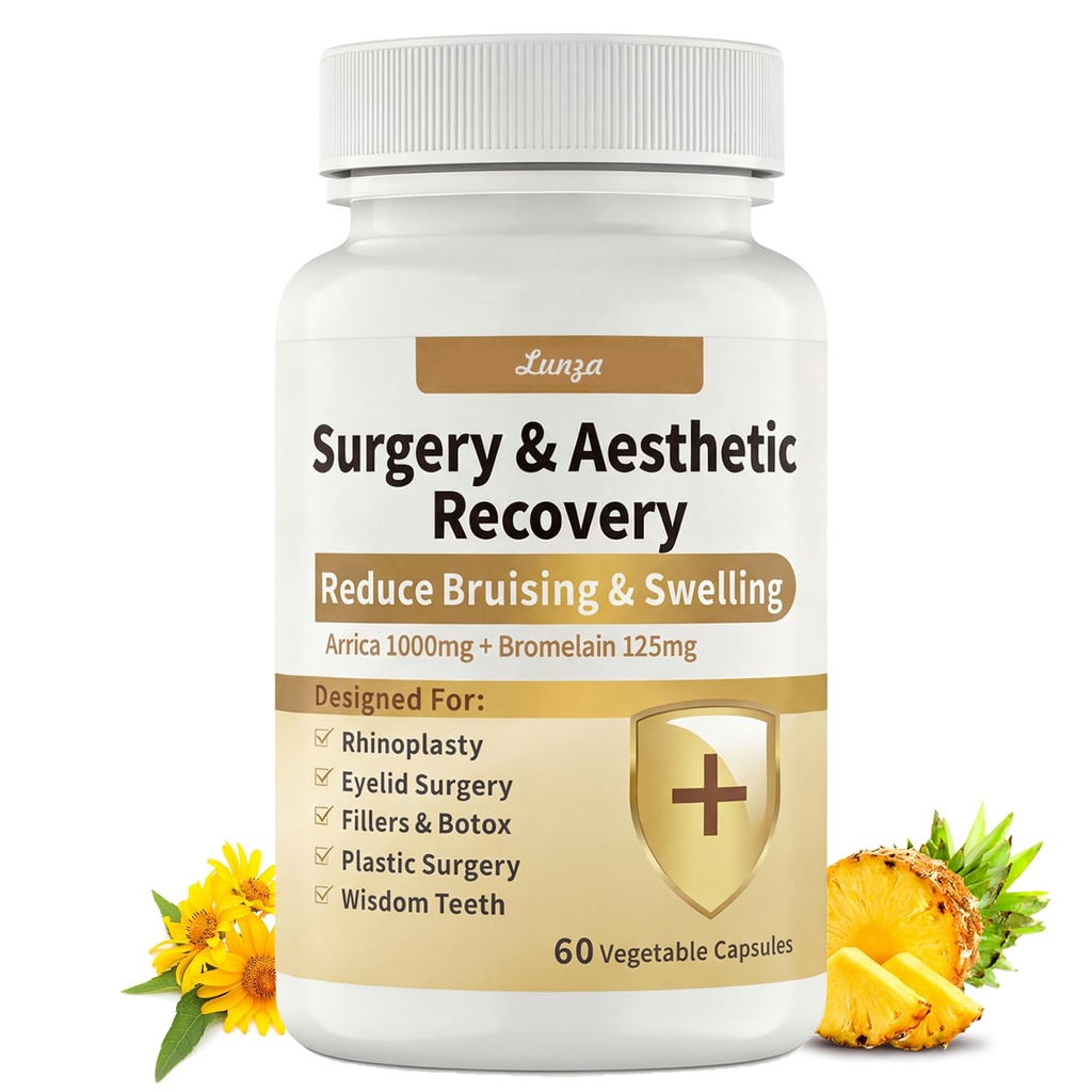 Lunza Aesthetic & Surgery Recovery Supplement, Swelling and Bruising Relief, with Arnica 1000mg & Bromelain 125mg, 60 Capsules