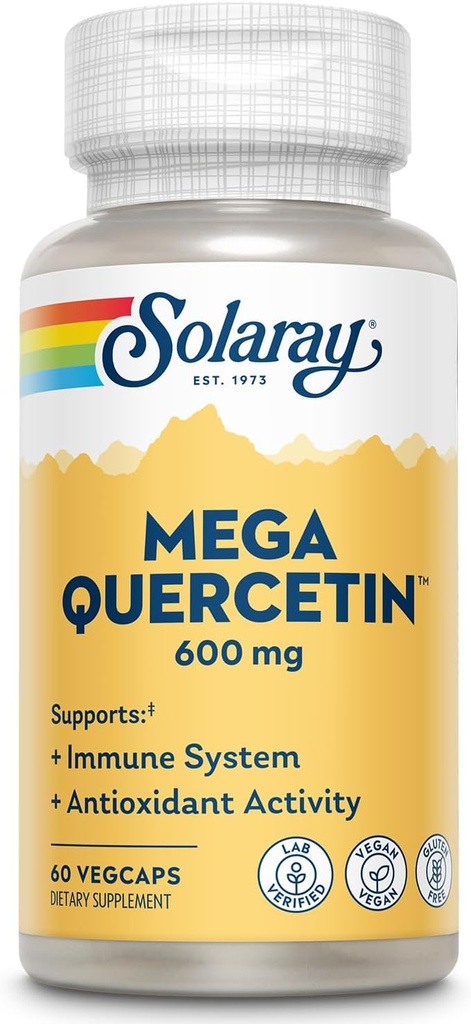 SOLARAY Mega Quercetina con Bromelaina, Vitamina C y Bioflavonoides - Suplemento de Apoyo Antioxidante e Inmunitario, Hearth Health and Blood Pressure Support - Garantía Vegana de 60 días, 60 Serv, 60 VegCaps