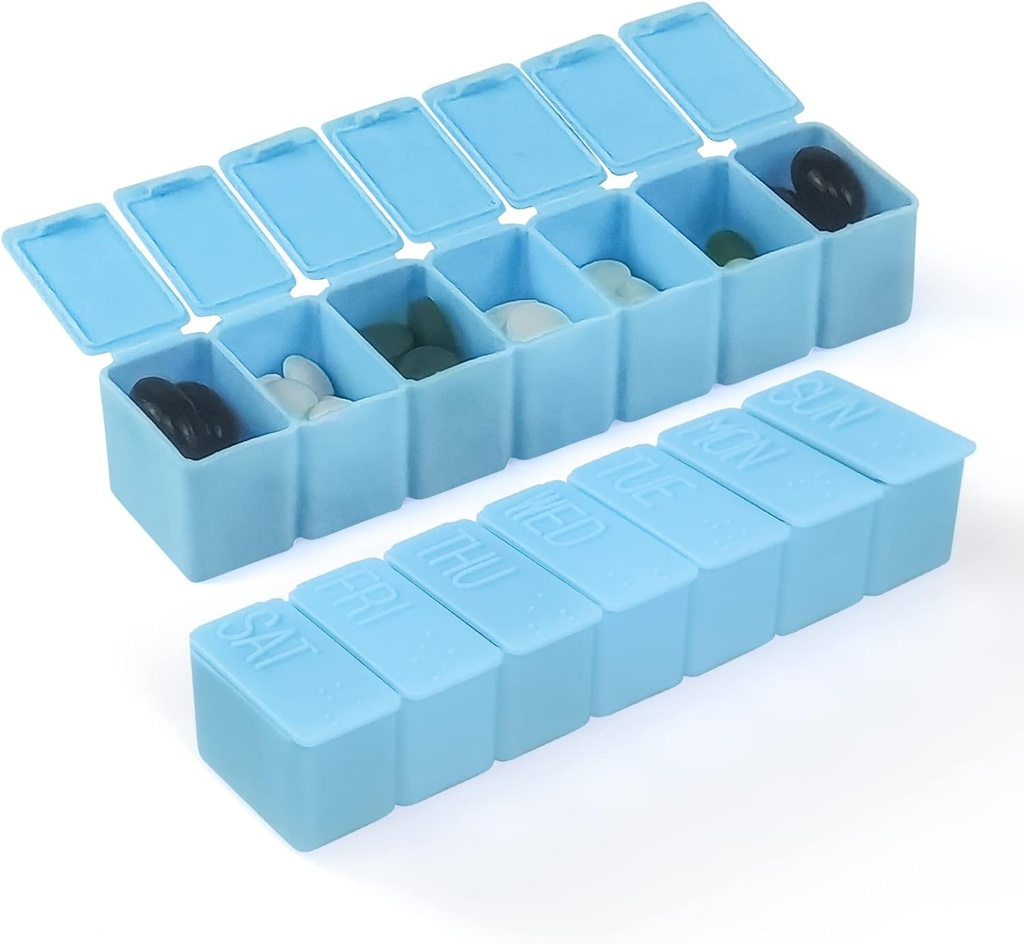 Organizador semanal de pequeñas píldoras, caso de 7 días de píldoras, caja de medicina diaria de vitaminas, envases de píldoras para suplementos de aceite de pescado(2Pcs, azul)
