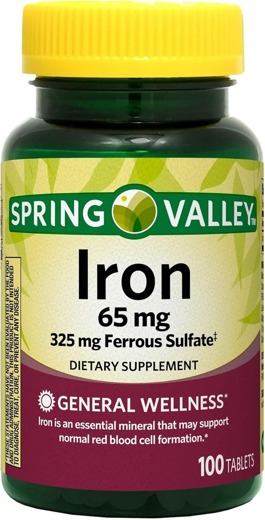 Valle de primavera - Hierro 65 mg, 100 tabletas