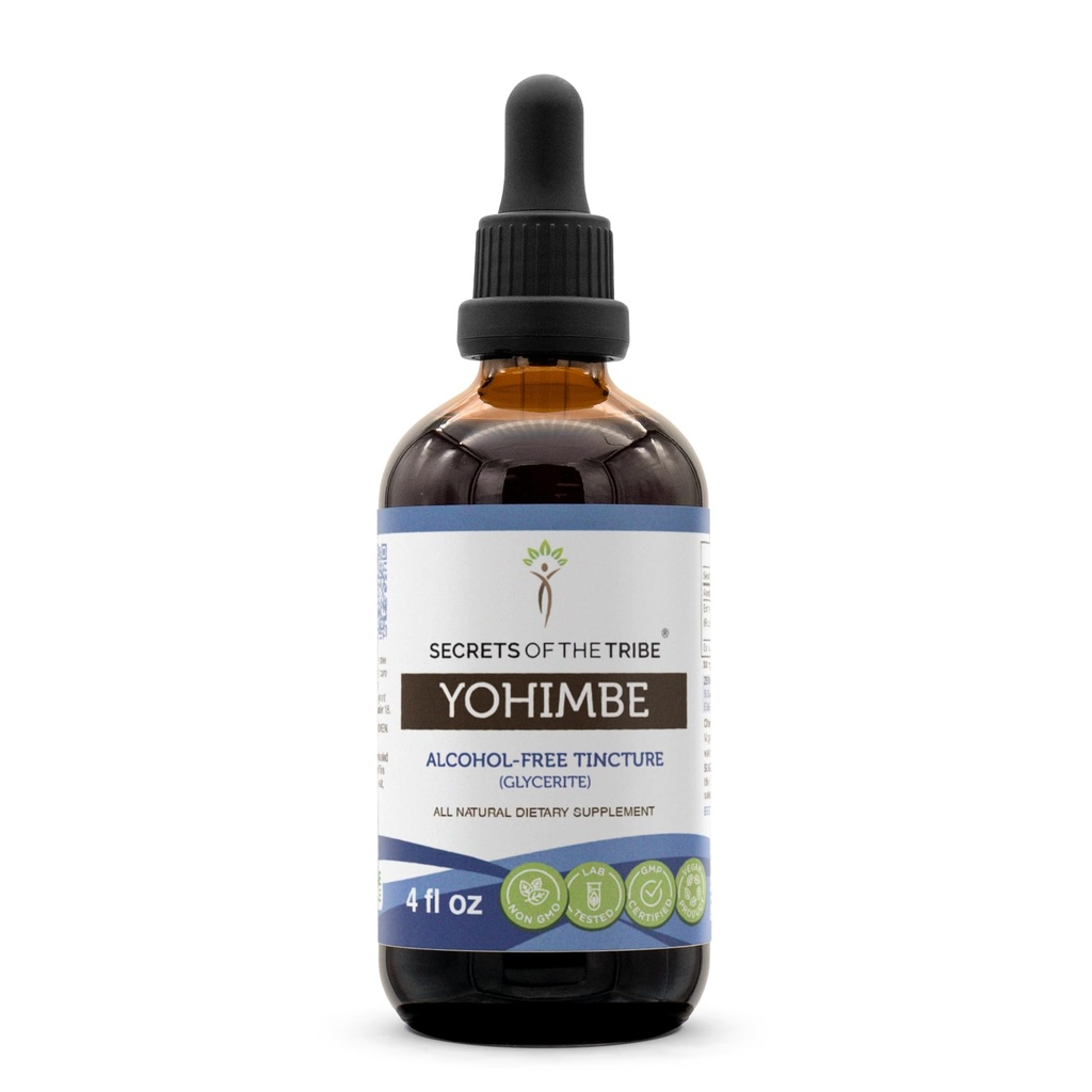 Secrets of the Tribe Yohimbe Alcohol-Free Liquid Extract, Wildcrafted Pausinystalia yohimbe Dried Bark (4 FL OZ)
