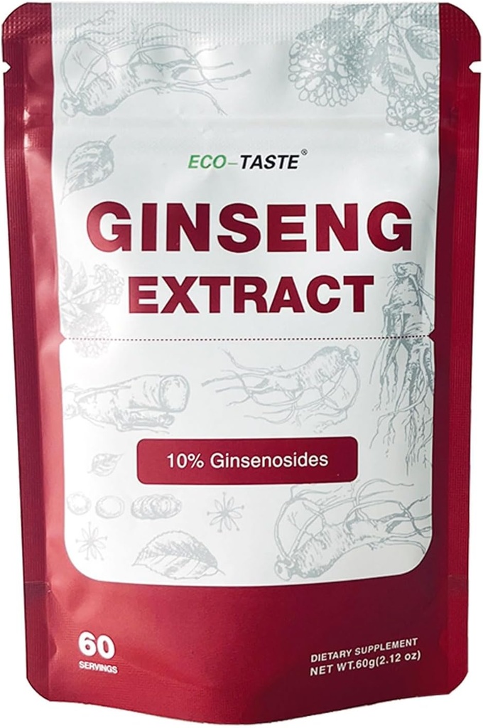 ECO-TASTE Ginseng Extract Powder-Korean Panax para Smoothies, Café o Bebidas, 10% Ginsenosides, 60g (60 Servings)