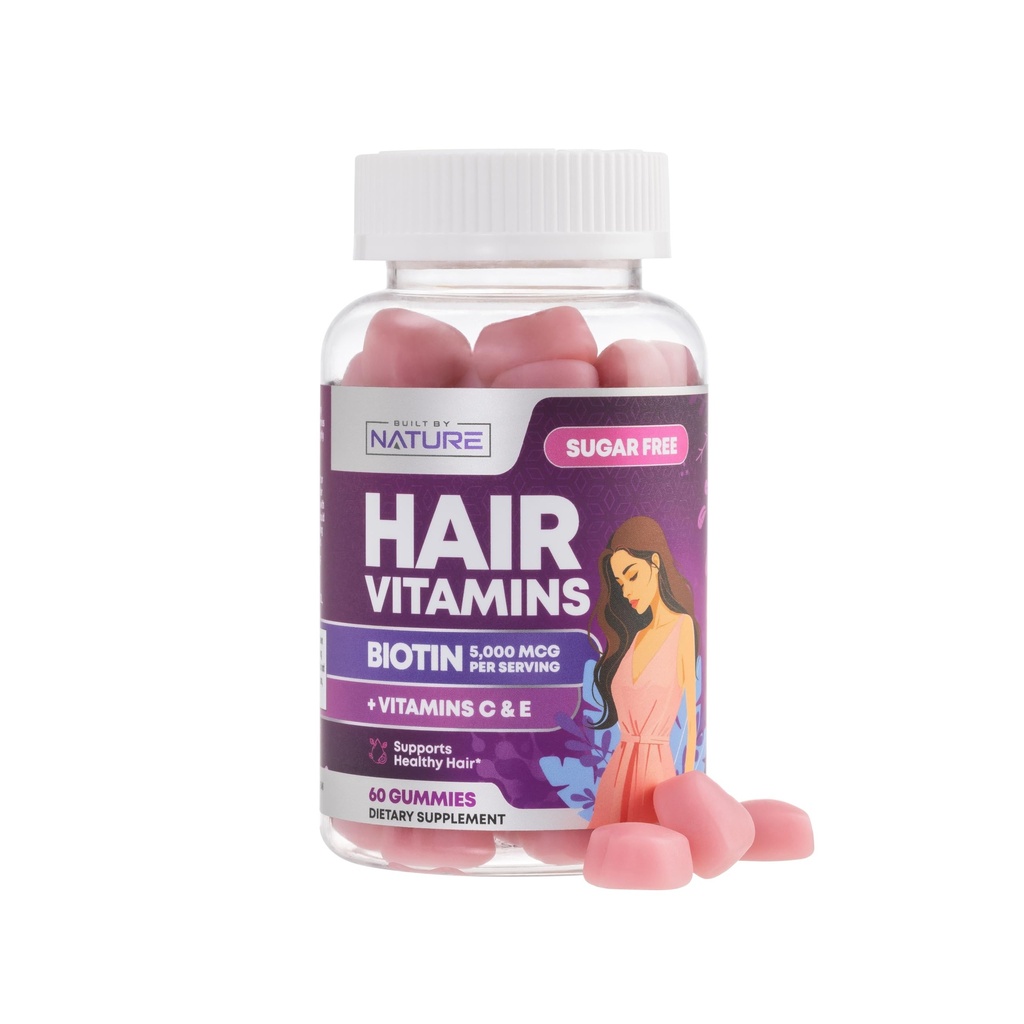 Built by Nature Hair Skin and Nails Vitamins – Hair Skin and Nails Gummies for Women, Hair Growth Gummies with Biotin for Hair, Skin & Nail Support, Skin Vitamins & Hair Nail Supplement – 60 Gummies