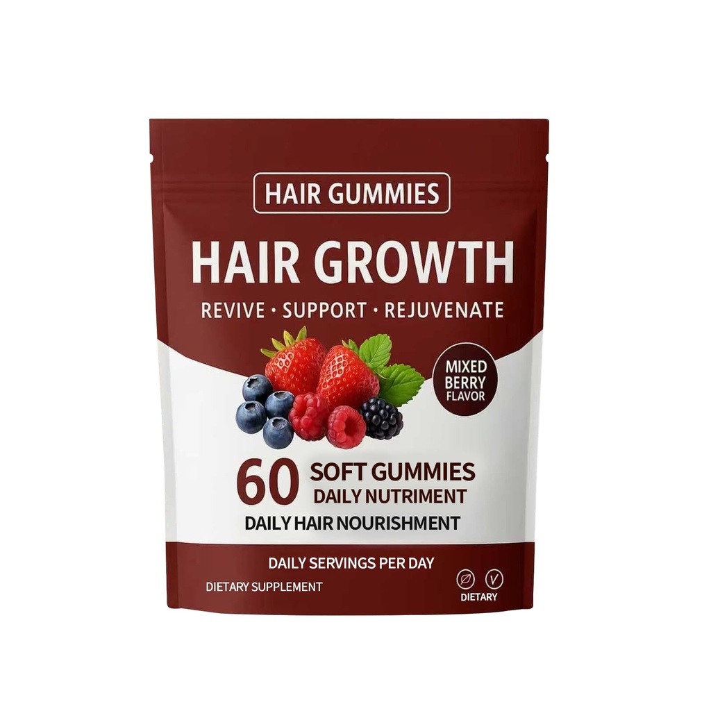 Hair Growth Gummies, Daily Hair Nourishment with Biotin, Collagen & Botanical Extracts, Supports Healthy Hair Growth & Strength, Skin & Nail Care, Non-GMO, 60 Gummies