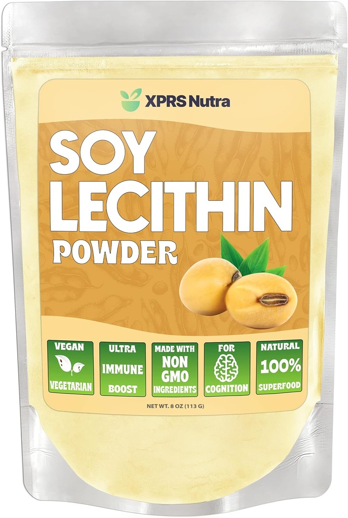XPRS Nutra Soy Lecithin Powder Food Grade Fat Emulsifier - Apto para cocinar, hornear y más - Vegan Friendly Soy Lecithin Powder Cooking Aid (8 onzas)