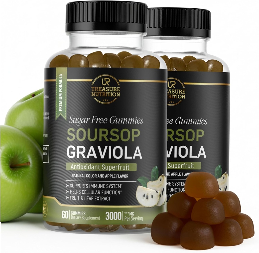 Soursop Leaves & Soursop Fruit Gummies - 3000mg Soursop Extract - 2 Pack Graviola Suplemento - Soursop Fruit and Leaf - 120ct - Sugar-Free - Gluten Free – Non-GMO – Vegan Friendly